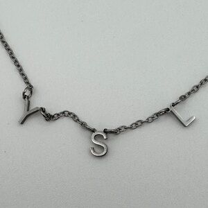 Silver Tone YSL Initial Letter Necklace Minimalist Chain Dainty Jewelry